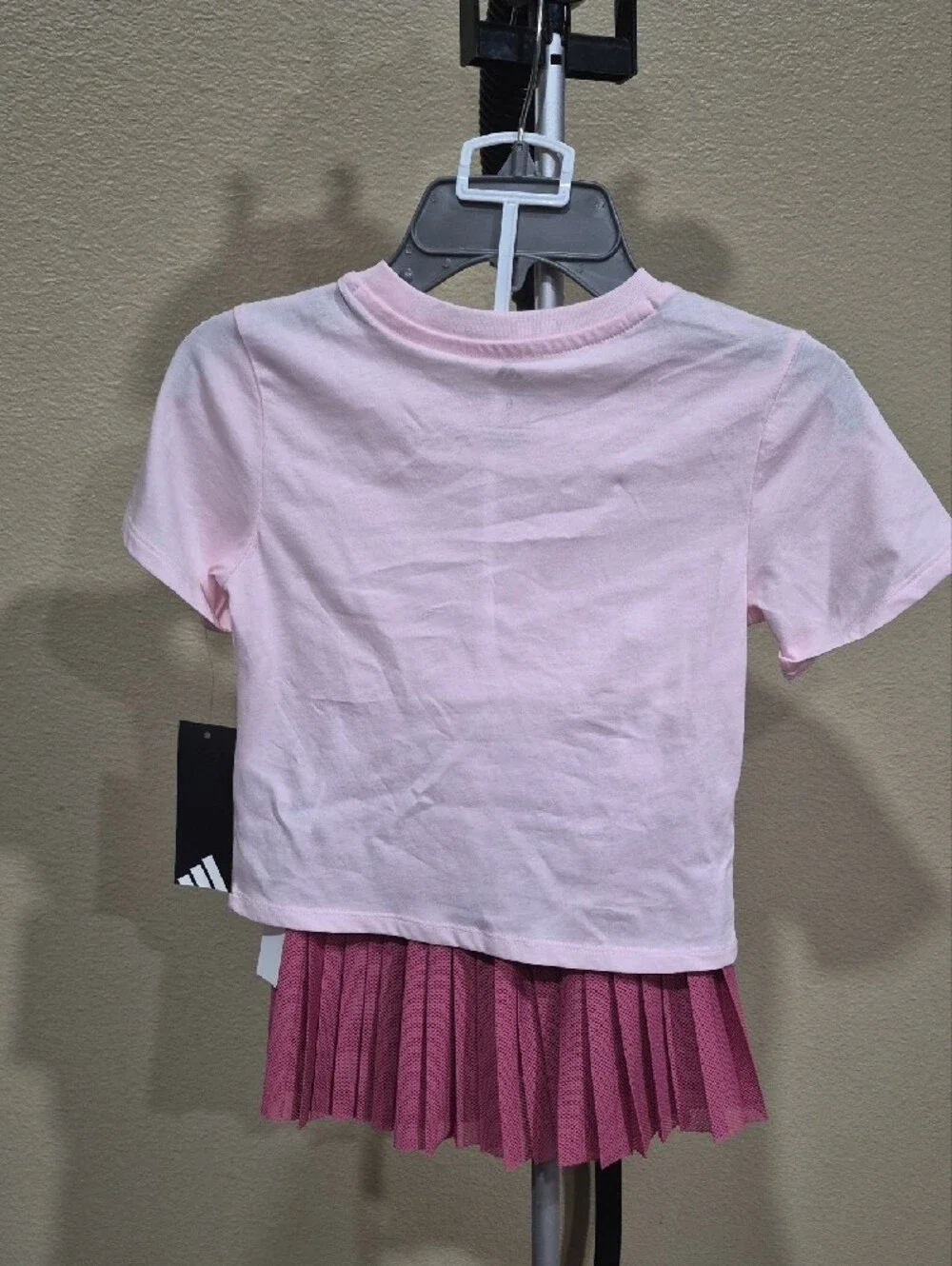 Adidas Girl's SS Tee Pleated Mesh Skort Set Light Pink Size 6